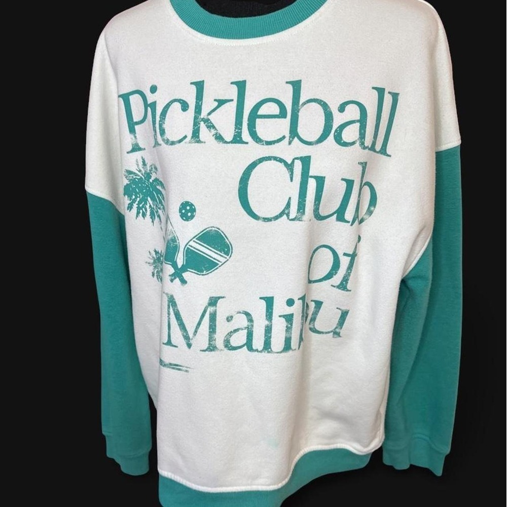 Grayson Threads Pickleball Club of Malibu Sweatshirt White Teal Green Medium
